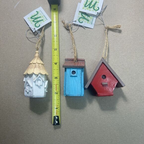 Midwest Ornaments Blue White Red  NWT Birdhouse Hanging Christmas  Lot of 3 - Picture 4 of 6